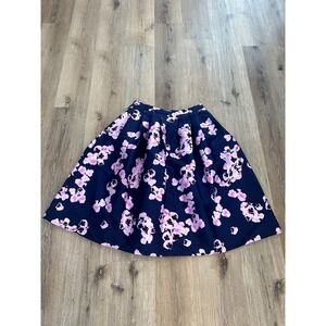 Jealous Tomato Navy Pink‎ Floral Pleated Midi Skirt Large High Waist A-Line